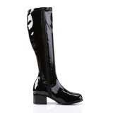 Black boots block heel 5 cm - 70s years style hippie disco gogo under kneeboots patent leather