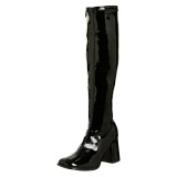 Black boots block heel 7,5 cm - 70s years style hippie disco gogo under kneeboots patent leather