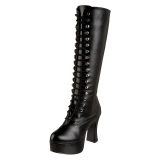 Black platform boots lace up vinyl 10 cm - 70s years hippie disco gogo kneeboots