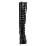 Black platform boots lace up vinyl 13 cm - 70s years hippie disco gogo kneeboots