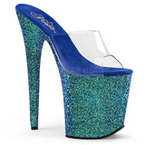 Blue 20 cm FLAMINGO-801LG glitter platform mules womens