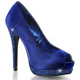 Blue Satin 13,5 cm BELLA-12R Rhinestone Platform Pumps Shoes