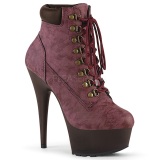 Burgundy Faux Suede 15 cm DELIGHT-600TL-02 pleaser ankle boots platform