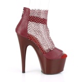 Burgundy high heels 18 cm ADORE-765RM glitter platform high heels