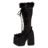 Fur black 13 cm CAMEL-311 chunky heel platform boots