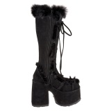 Fur black 13 cm CAMEL-311 chunky heel platform boots