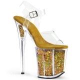 Gold 20 cm FLAMINGO-808GF glitter platform high heels shoes