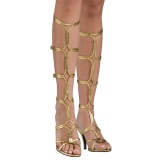 Gold 8 cm ROMAN-10 knee high womens gladiator sandals