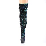 Green Sequins 15 cm DELIGHT-3004 Pleaser Overknee Boots