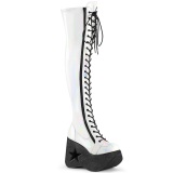 Hologram 13 cm DYNAMITE-300 Wedge Platform Thigh High Boots White