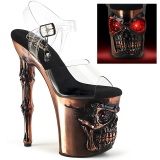 LED Skull platform 20 cm pleaser high heels transparent - brass