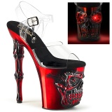 LED Skull platform 20 cm pleaser high heels transparent - red