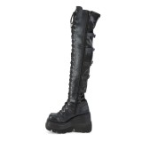 Leatherette 11,5 cm SHAKER-350 Wedge Platform Thigh High Boots