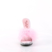 Leatherette 12,5 cm GLORY-501F-8 Rosa mules high heels with marabou feathers