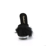 Leatherette 15 cm SULTRY-601F Black mules high heels with marabou feathers