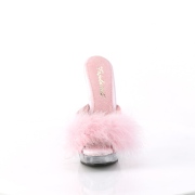 Leatherette 15 cm SULTRY-601F Rosa mules high heels with marabou feathers