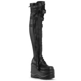 Leatherette 15 cm WAVE-315-2 Wedge Platform Thigh High Boots Black