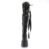 Leatherette 15 cm WAVE-315-2 Wedge Platform Thigh High Boots Black