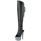 Leatherette 18 cm BEJEWELED-DM-7 Thigh High Boots Rhinestone Platform