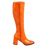 Orange boots block heel 7,5 cm - 70s years style hippie disco gogo under kneeboots patent leather