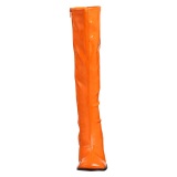 Orange boots block heel 7,5 cm - 70s years style hippie disco gogo under kneeboots patent leather