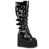 Patent 14 cm demoniacult stretch platform boots with wide calf