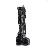 Patent 15 cm WAVE-315 Wedge Platform Thigh High Boots Black