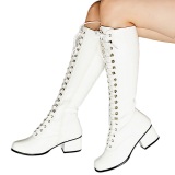 Patent lace up boots white 5 cm - 70s years style hippie disco gogo kneeboots