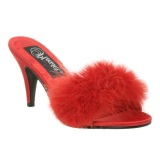 Red 8 cm AMOUR-03 Marabou Feathers Mules Shoes