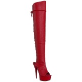 Red Leatherette 15 cm DELIGHT-3019 Platform Thigh High Boots