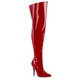 Red Patent 13 cm thigh high stretch overknee boots with wide calf for men