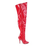 Red Patent 13 cm thigh high stretch overknee boots with wide calf for men