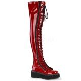 Red Patent 5 cm EMILY-375 overknee boots with laces