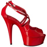 Red Shiny 15 cm Pleaser DELIGHT-612 Platform Pumps