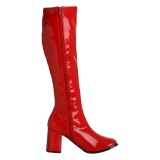 Red boots block heel 7,5 cm - 70s years style hippie disco gogo under kneeboots patent leather