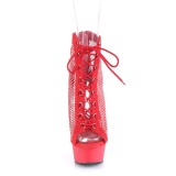 Rhinestones mesh fabric 15 cm DELIGHT lace up ankle boots in red