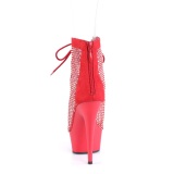 Rhinestones mesh fabric 15 cm DELIGHT lace up ankle boots in red