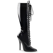 Shiny patent knee high boots 16 cm - pointed toe lace up stiletto boots