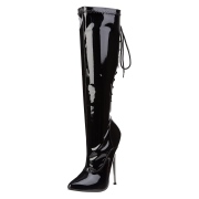 Shiny patent knee high boots 16 cm - pointed toe stiletto boots metal heel