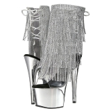 Silver 18 cm ADORE-1017RSF womens fringe ankle boots high heels