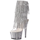 Silver 18 cm ADORE-1017SRS womens fringe ankle boots high heels