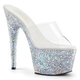 Silver 18 cm ADORE-701LG glitter platform mules womens