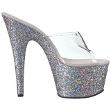 Silver 18 cm ADORE-701LG glitter platform mules womens