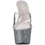 Silver 18 cm ADORE-701LG glitter platform mules womens