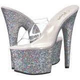 Silver 18 cm ADORE-701LG glitter platform mules womens