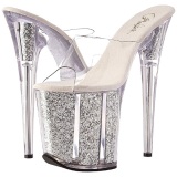 Silver 20 cm FLAMINGO-801G glitter platform mules womens