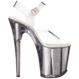 Silver 20 cm FLAMINGO-808G High Heels Glitter Platform