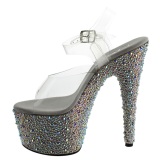 Silver Crystal Stone 18 cm BEJEWELED-708MS Platform High Heels Shoes