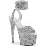 Silver Glitter 18 cm ADORE-791LG pleaser high heels with ankle straps