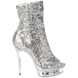 Silver Sequins 15,5 cm BLONDIE-R-1008 Platform Ankle Calf Boots